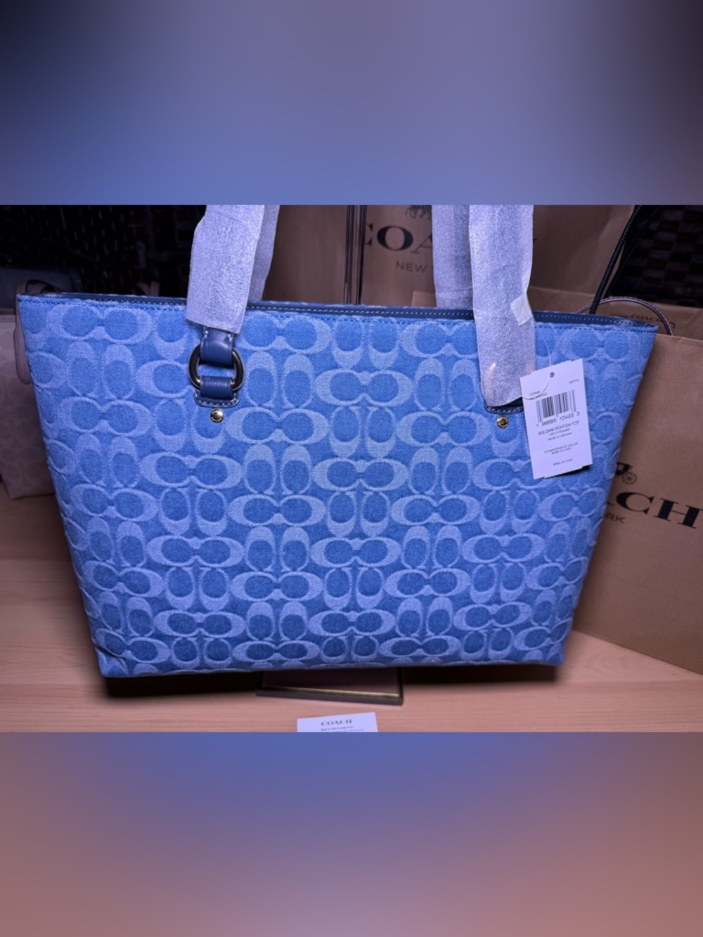 NWT Coach Denim Blue Signature Tote - Picture 9 of 16